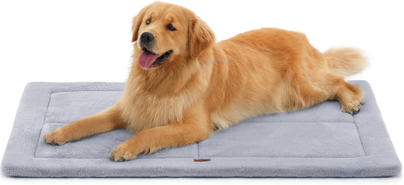 Made4Pets Dog Crate Pad Bed for Large Dogs, Washable & Reversible, Anti-Slip Kennel Mat for Cozy Sleeping, Soft Fluffy Dog Bed for Indoor & Outdoor Use, 44"x32", Gray