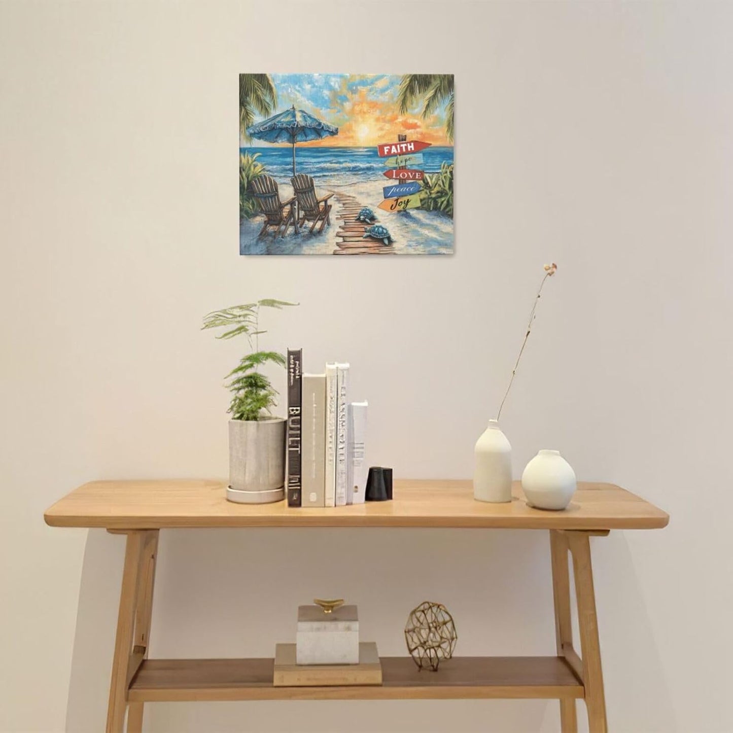 Beach Ocean Bathroom Pictures Wall Art, Seaside Coastal Bathroom Wall Decor, Sunrise Framed Painting Canvas Artwork for Bedroom Living Room Decorations 24"L x 20"W