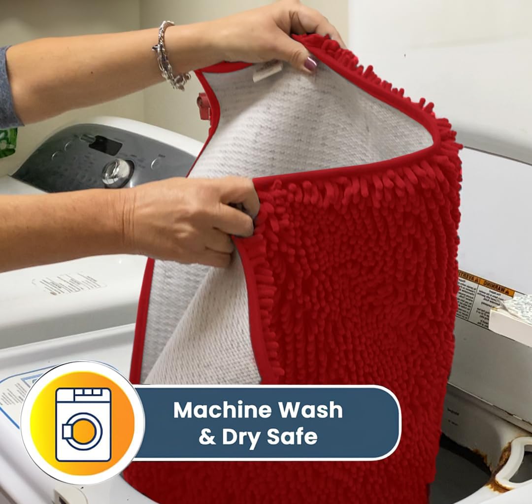 Muddy Mat® AS-SEEN-ON-TV Highly Absorbent Microfiber Door Mat and Pet Rug, Non Slip Thick Washable Area and Bath Mat Soft Chenille for Kitchen Bathroom Bedroom Indoor and Outdoor - Red 6ft x 9ft