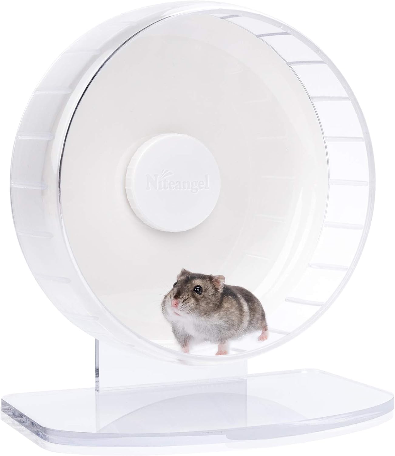 Niteangel Super-Silent Hamster Exercise Wheels - Quiet Spinner Hamster Running Wheels with Adjustable Stand for Hedgehog Gerbils Mice or Other Small Animals (S, White)