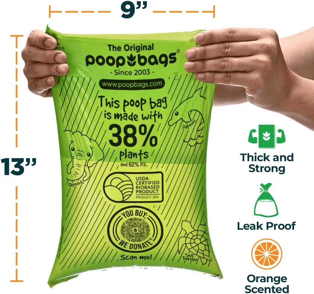 The Original Poop Bags® Dog Poop Bags Rolls – Orange Scented, 38% Plant-Based, USDA Certified, Heavy-Duty Poop Bags for Dogs, 960 Count