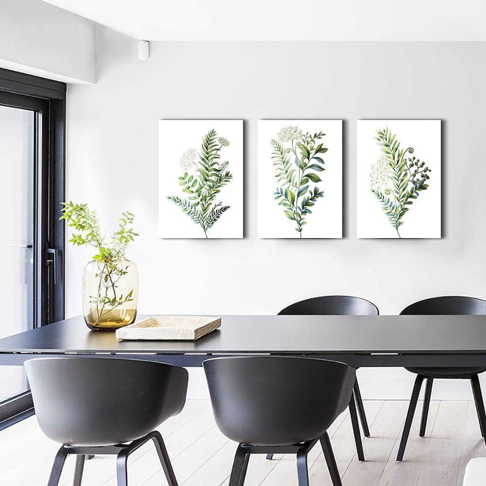 Canvas Wall Art For Living Room Large Size Wall Decorations For Kitchen Office Wall Decor Framed Canvas Print Poster Wall Painting Bedroom Green Leaves Wall Pictures Home Decor 20"X 28" 3 Piece