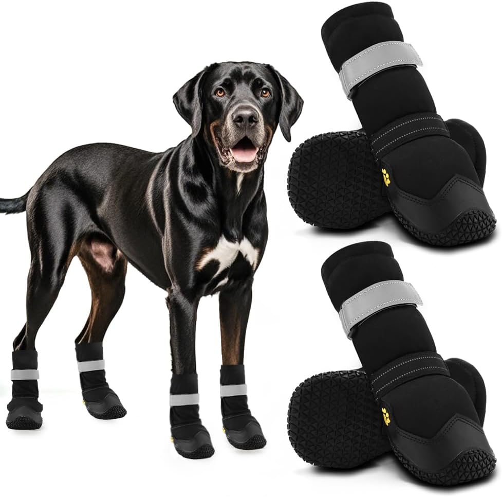 Hcpet Dog Shoes, Dog Boots & Paw Protectors for Winter Snowy Days, Rainy Weather, Outdoor Anti-Slip Sole Dog Booties for Hardwood Floor Black-Leg 4