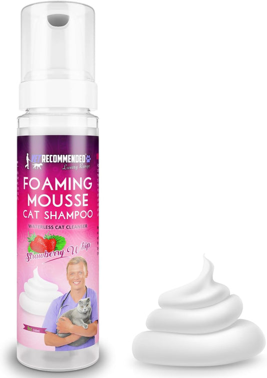 Waterless Cat Shampoo Foaming Mouse - Strawberry Patch Scent (8 Oz/240 ml). for Sensitive Skin, Detergent and Alcohol Free. Helps in Cleaning, Conditioning & Moisturizing. Made in USA