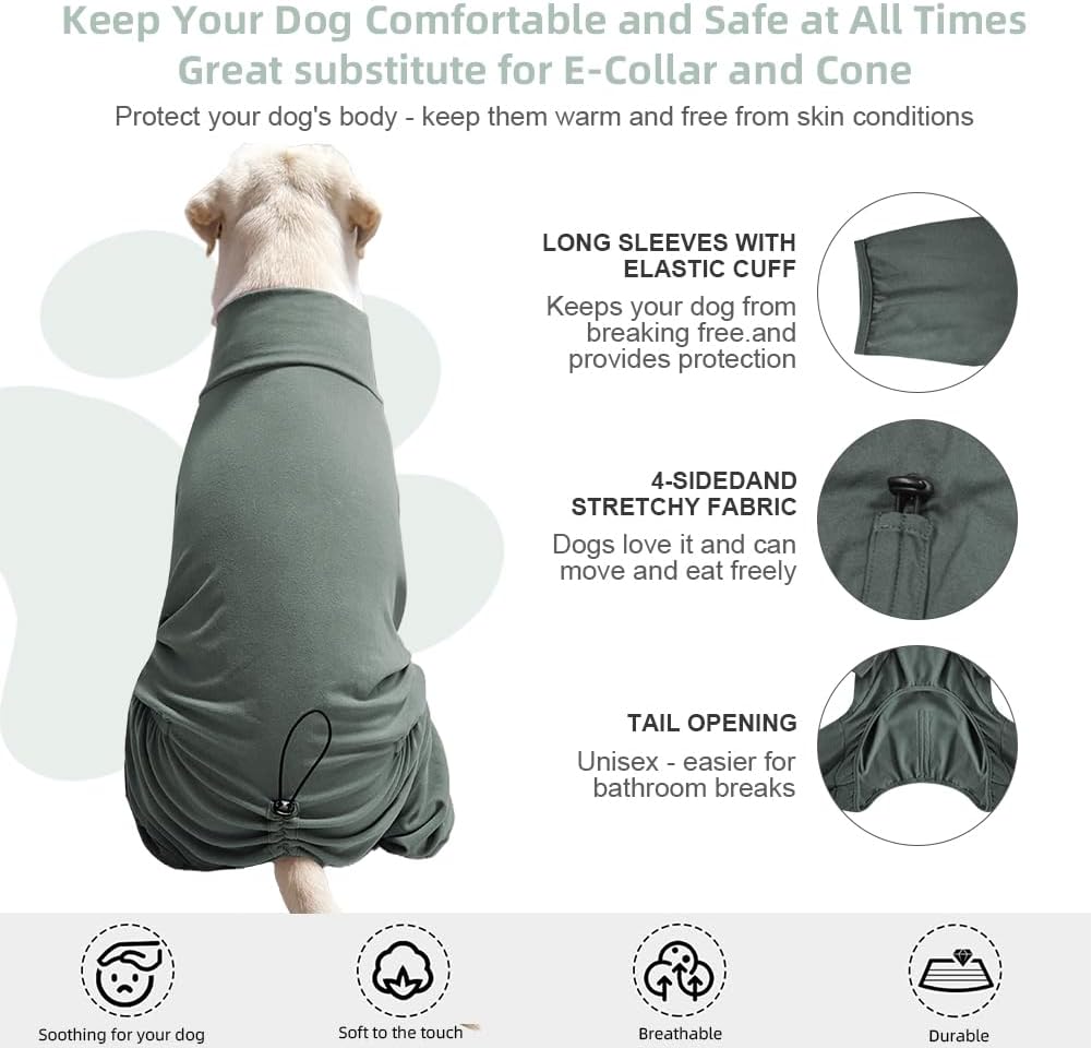 Dog Pyjamas PJS Sweater Clothes and Home Clothing Suitable for Medium to Large Breeds of Dogs, Dog Neutering Suits, Extra-Large Stretch Fabric, Four-Legged Clothes (Thickened Green, 5XL)