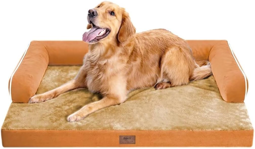 Large Dog Bed Orthopedic Washable, Orthopedic Dog Beds for Large Dogs, Washable Cover Removable Bolster and Non-Slip Bottom Pet Beds, XL XLarge Extra Large Dogs - Orange