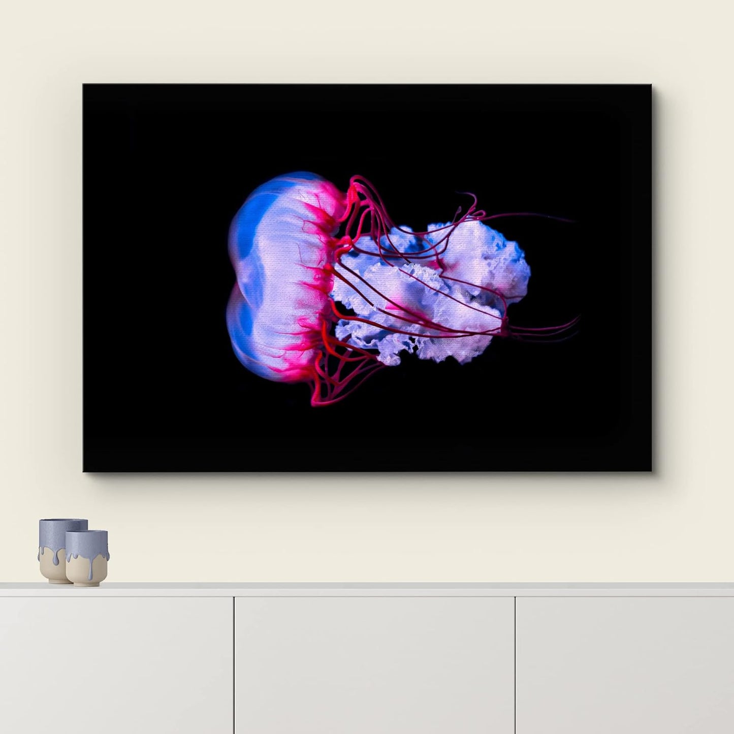 wall26 Canvas Print Wall Art Vibrant Purple Pink Jellyish Dark Ocean Nature Animals Photography Realism Rustic Scenic Landscape Wilderness Earth Colorful for Living Room, Bedroom, Office - 24"x36"