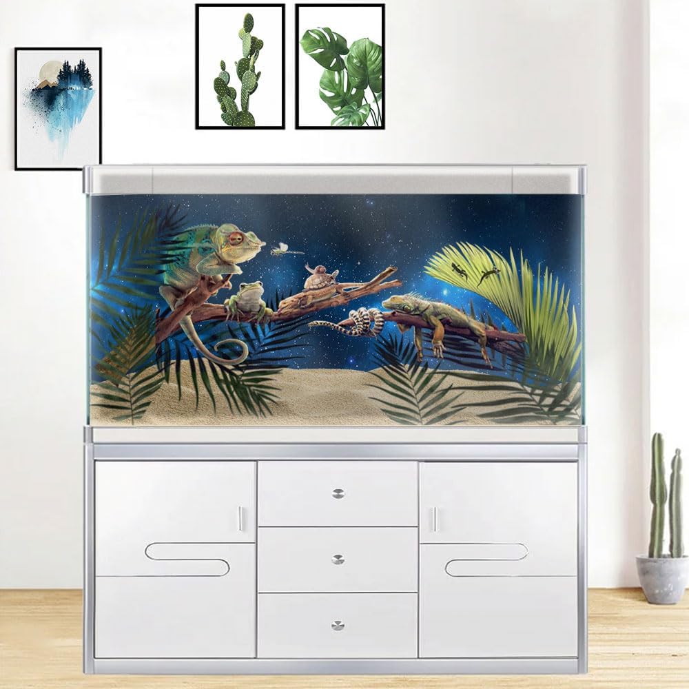 36X18IN Starry Aquarium Background, Art Starry Fish Tank Decorations Background, with 8 EVA Double-Sided Tape