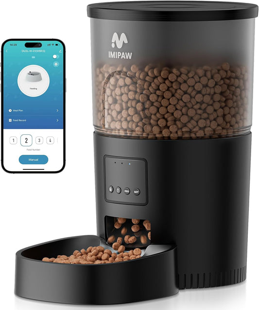 Automatic Cat Feeder, 5G WiFi Cat Food Dispenser with APP Remote Control, Pet Dry Food Smart Feeder, Programmable Timed Feeding, Dual Power Supply, 1-10 Meals Per Day