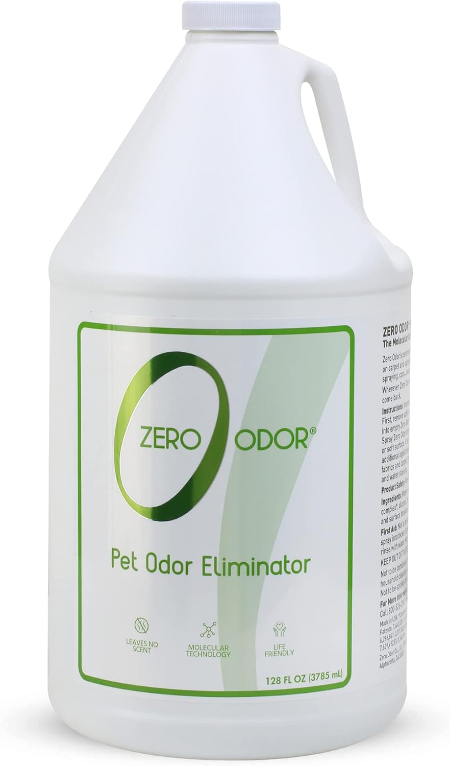 Zero Odor - Pet Odor Eliminator for strong odor, Eliminate Air & Surface Odors – Patented Molecular Technology Best For Carpet, Furniture, Beds Smell Great Again (128 Ounces)