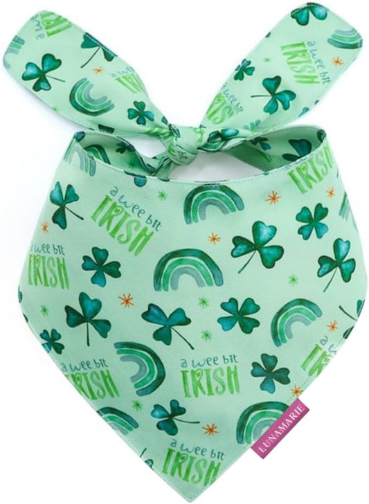 LunaMarie - Luxury Pet Birthday Bandanas -Premium & Silky Poly Fabric | 100% Handmade | Custom Shape Dual Layered (A Wee Bit Irish, Small)