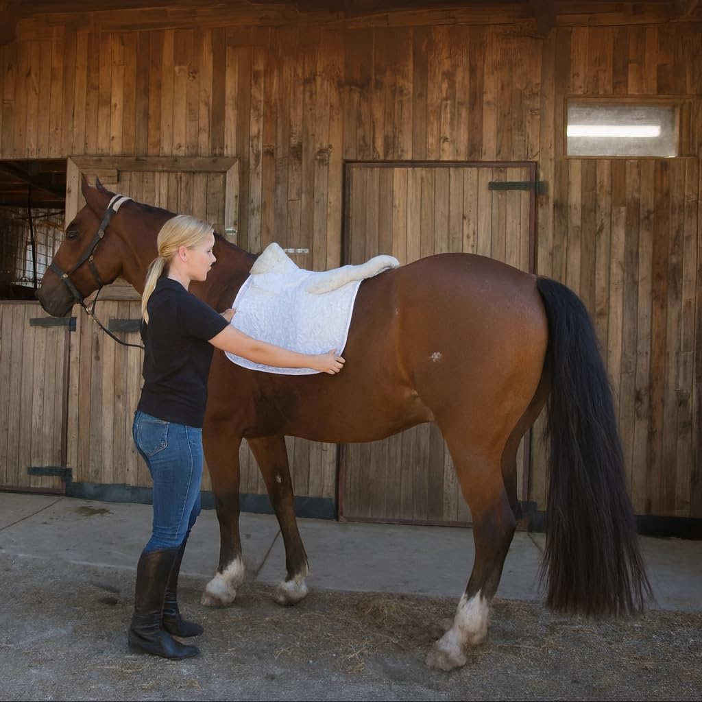 Woolous Dressage Saddle Pad, English Saddle Pad with Sheepskin Trim, Lambskin Wool Fleece Lining, Square Saddle Pad for Equestrian Riding, Comfortable & Shock Absorbing