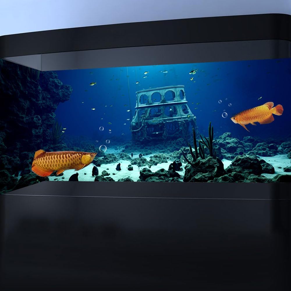 30X12IN Natural Underwater Aquarium Background, Pictures 3D Fish Reef Fish Tank Decoration Background, with 8 EVA Double-Sided Tape