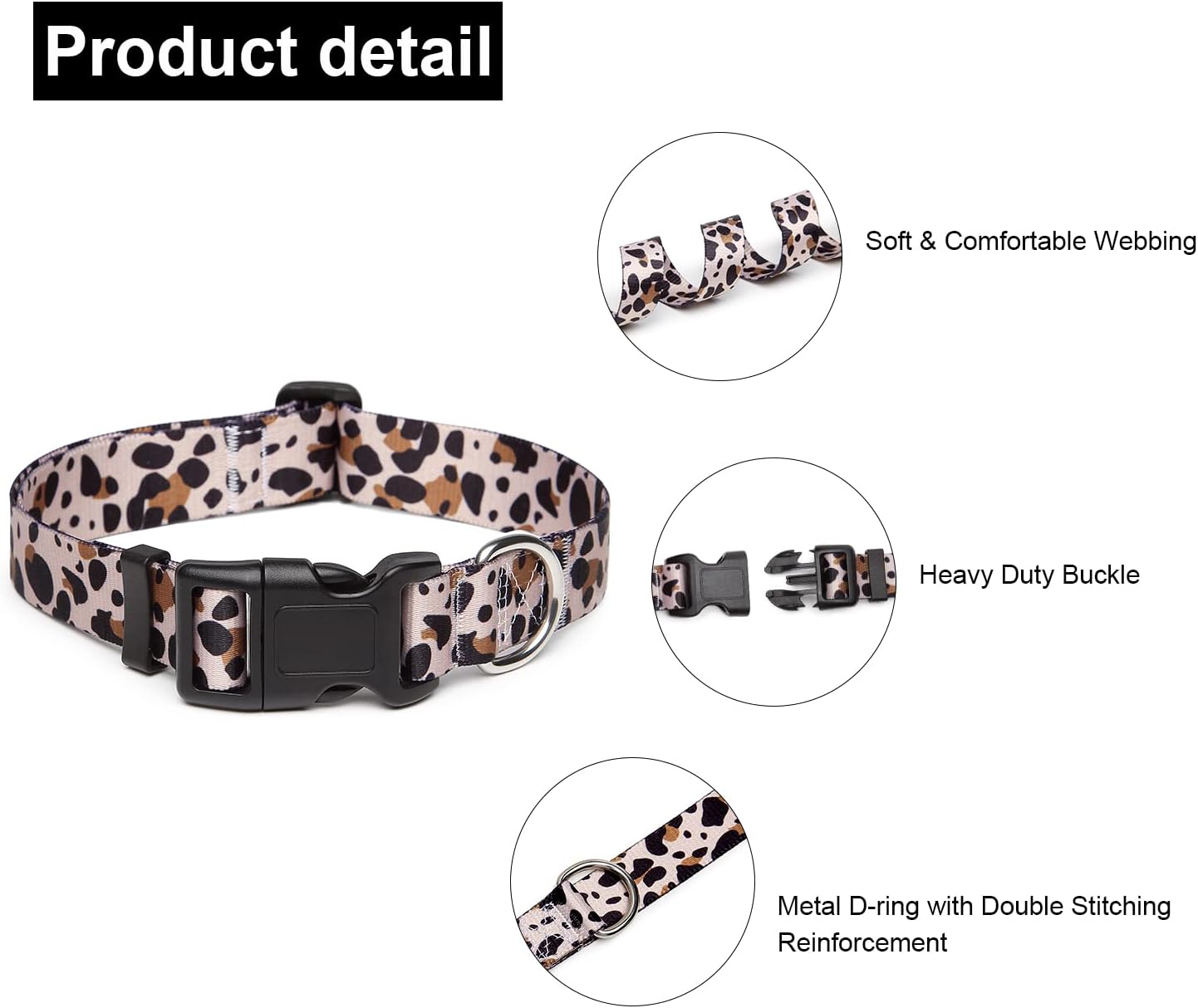 Mercano Adjustable Dog Collar - Special Design Patterns, Soft Nylon Comfortable Sturdy Pet Collar for Small Medium Large Dogs (XS, Leopard)