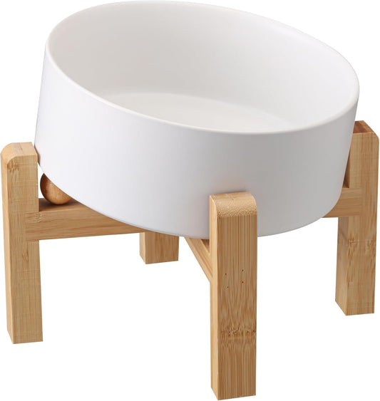 White Elevated/Raised 15°Tilted Anti Slip Ceramic Dog Bowl for Medium & Large Breeds,Slanted Bulldog Big Face Pet Food Water Feeding Dish with Stand (7.6 Cups/60OZ)