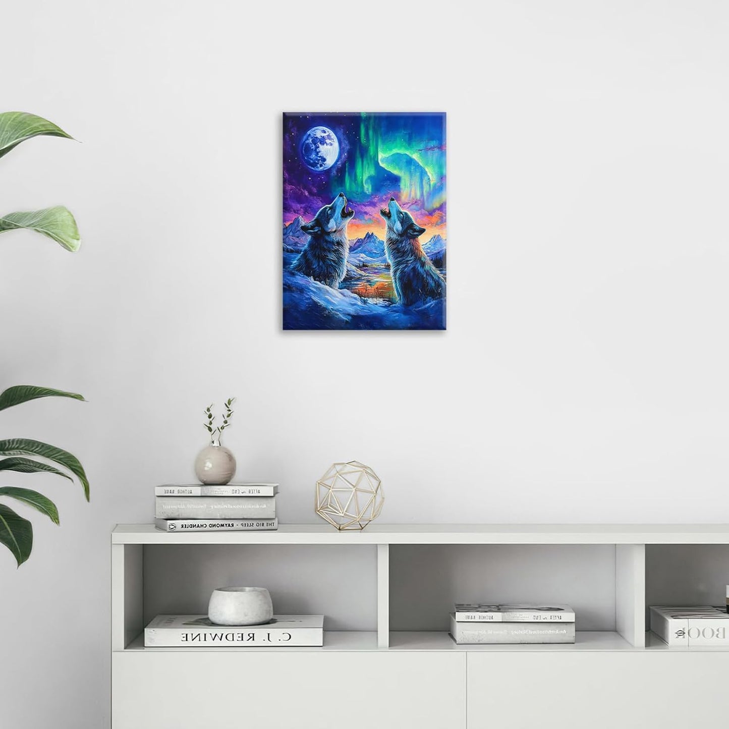 Wolf Wall Art Wolves Canvas Wall Decor Prints Framed Painting Aurora Pictures Gifts Artwork for Bathroom Bedroom Living Dining 16"x20"