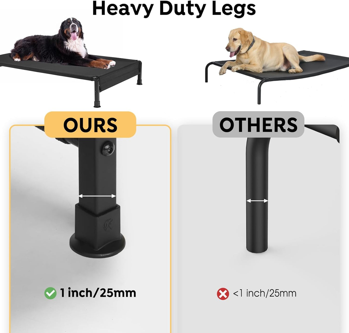 Veehoo Cooling Outdoor Dog Bed, Heavy Duty Elevated Pet Bed with Washable & Breathable Teslin Mesh, Non-Slip Silicon Feet, Dog Cot Bed with Support Hem, 35" x 22", Black, CWC2433