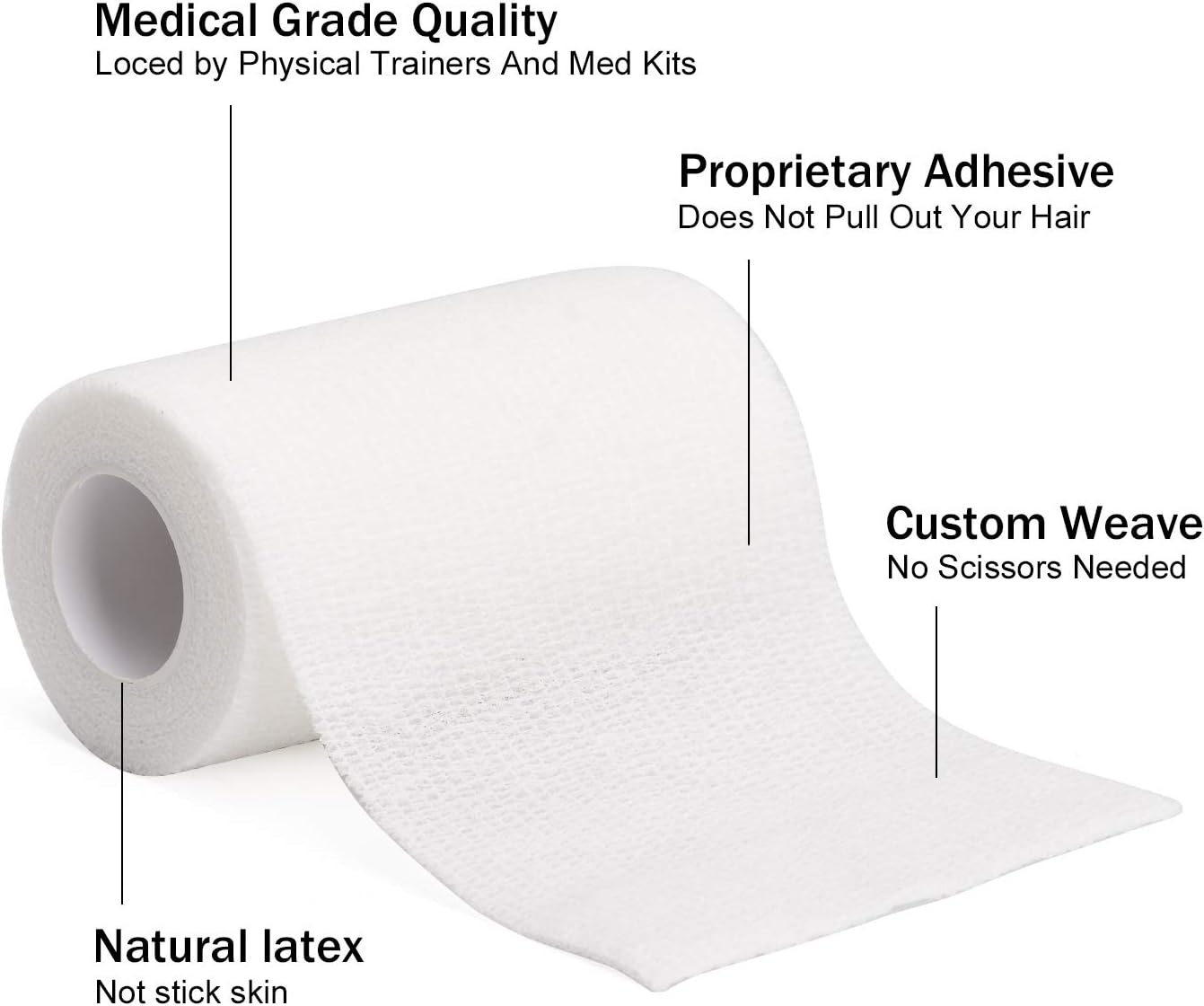 TOBWOLF 12PCS Self Adhering Bandage, 4" x5yd / 10cmx4.5m Cohesive Elastic Bandage Wrap Gauze Roll, Breathable Sports Tape, Medical Wrap for Wrist Ankle Knee Leg Sprains Swelling - White