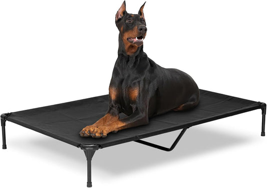 Elevated Dog Bed for Outdoor, XXL Raised Dog Cot Indestructible with Washable Mesh, Cooling Summer Pet Cot Chew Proof for Outside Camping Travel, 59"x36" Black