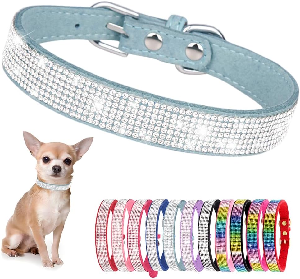 Rhinestone Dog Collar for Small Dogs, Bling Diamond Fancy Crystal Glitter Pretty Jewel Pet Puppy Collars for XXS XS Small Medium Large Breed Girl Dogs Female Cats Kitten, Teal XSmall