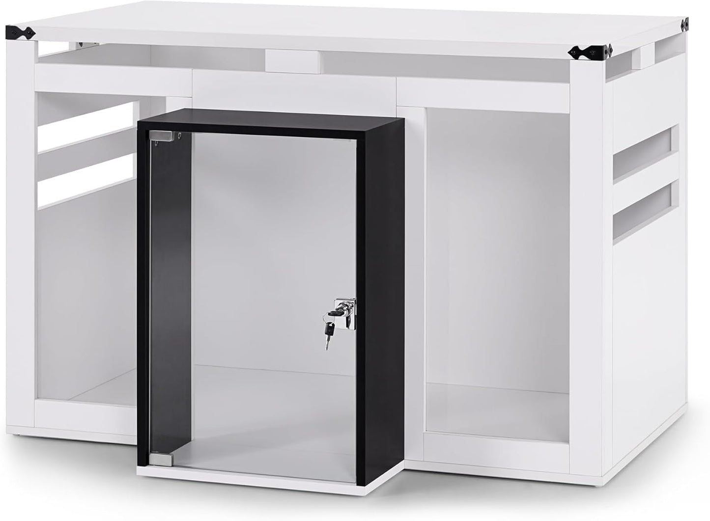 Lovupet Wooden Dog Crate Furniture, Villa Style Dog Kennel for Medium Breed with Glass Door and Acrylic Panels, GC34 (White)