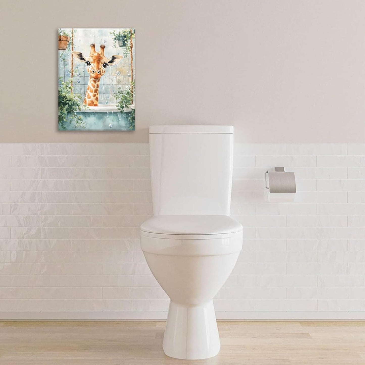 Bathroom Funny Giraffe Pictures Wall Art, Watercolor Giraffe Bathroom Wall Decor, Animal Framed Painting Canvas Artwork for Living Room Decorations 20"L x 16"W