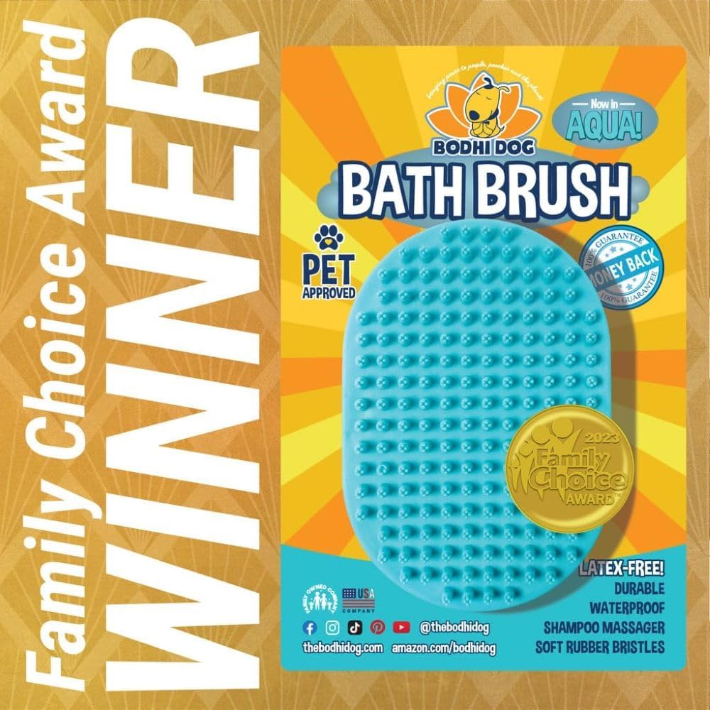 Bodhi Dog Shampoo Brush - Pet Grooming & Bath Supplies for Dogs and Cats - Bath Brush for Long & Short Hair - Premium Scrubber for Shower, Bathing & Massage (One Pack, Aqua)