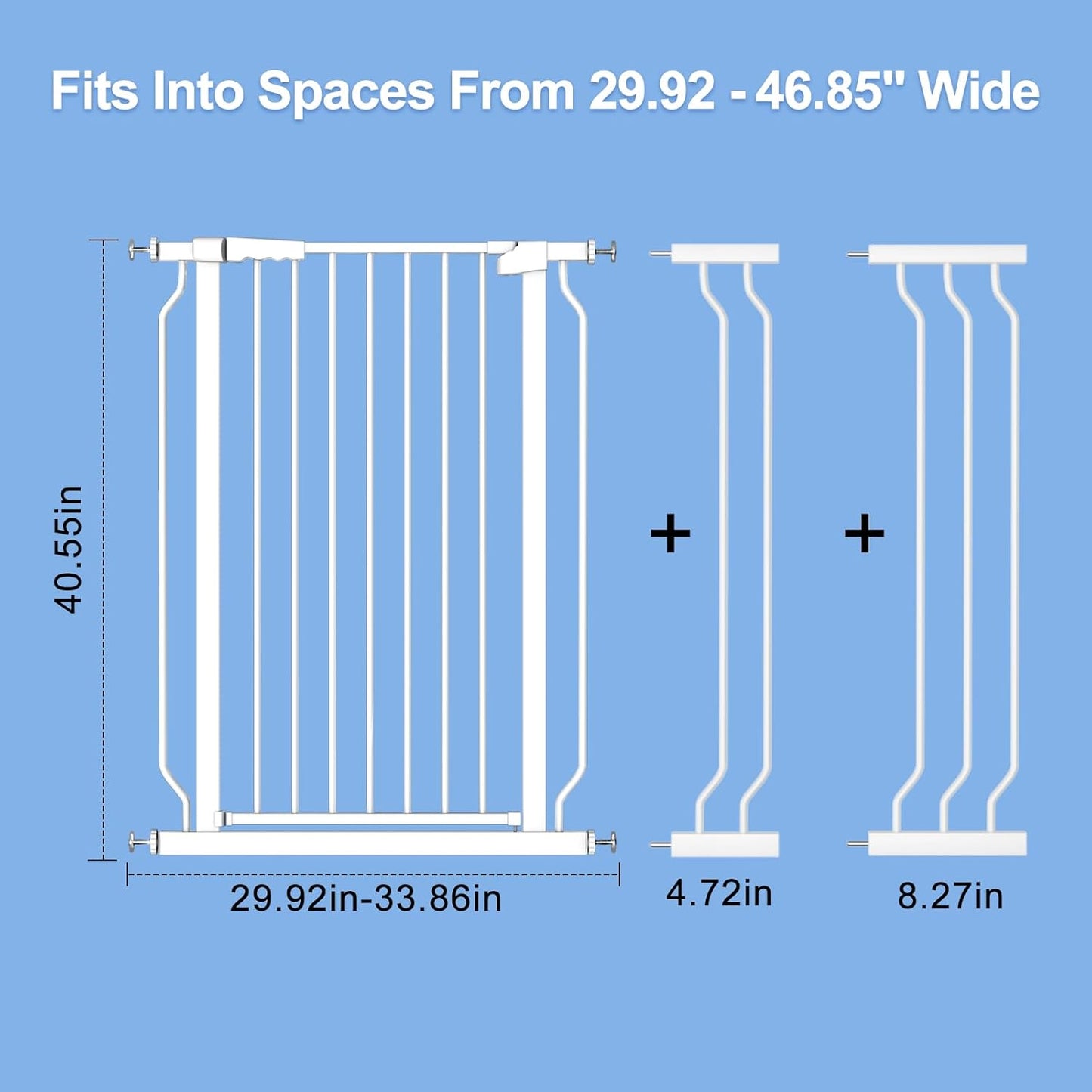 WAOWAO Extra Tall 40.55" Baby Gate 29.92-46.85" Wide Pressure Mounted Walk Through Swing Auto Close Safety White Metal Toddler Child Dog Pet for Indoor Stairs,Doorways,Kitche