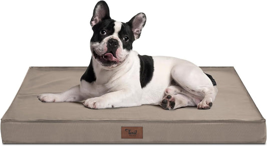 Outdoor Dog Bed for Medium/Small Dogs, Waterproof Dog Bed for Medium Dogs Cats, Orthopedic Egg Crate Foam Pet Bed with Removable Cooling Cover, Khaki