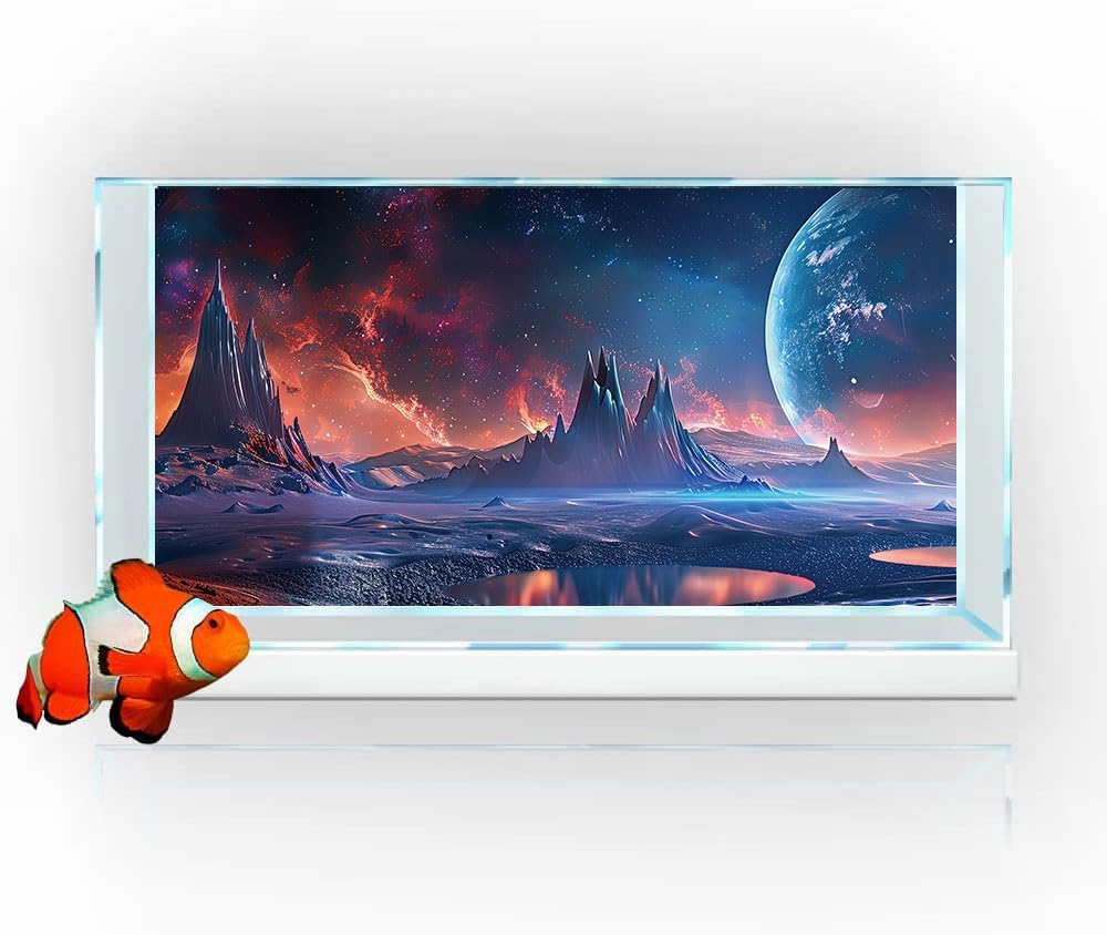Scarlet Cosmic Aquarium Background,Cool Galaxy Parallel Space Themed Fish Tank Background, Tropical Desert Terrarium Background 36X20IN with 8 EVA Double-Sided Tape