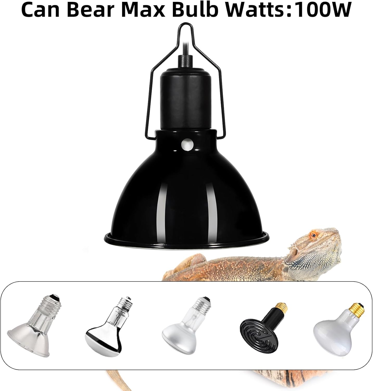 5.5 inch Dome Reptile Light Fixture Reptile Heat Lamp UVB Light Fixture for Bearded Dragon, Lizard, Hermit Crab, Turtle Tank and Terrarium（Max 100W）