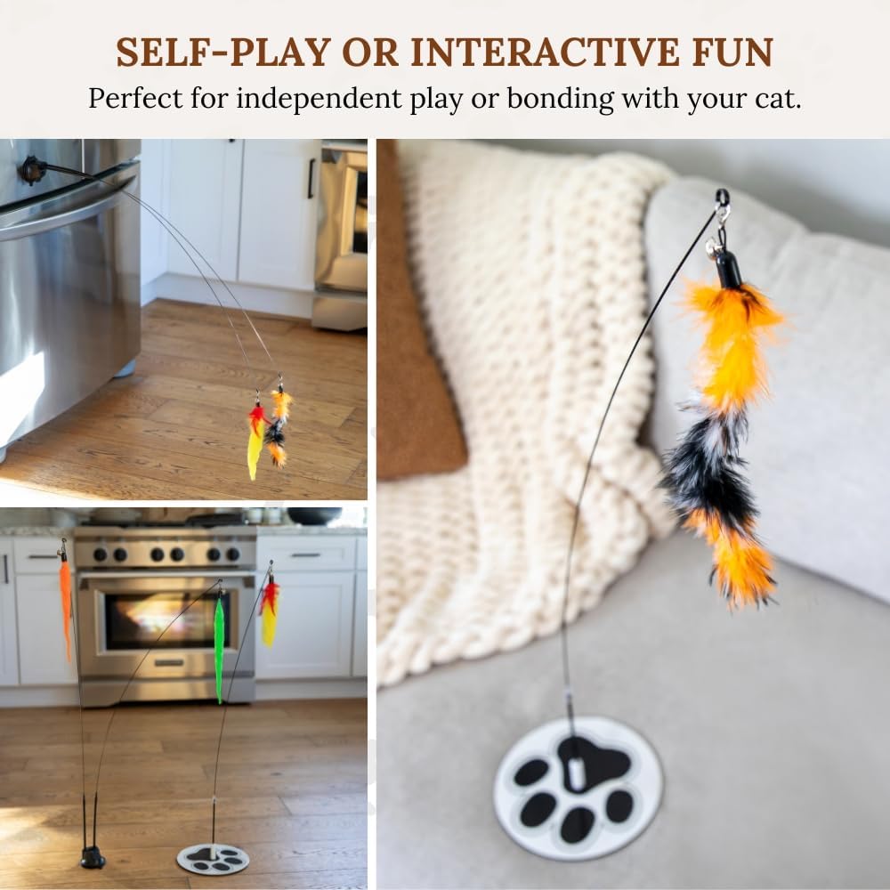 Suction Cup Cat Toys for Indoor Cats Interactive Suction Cup Cat Wand Toy Feather Teaser for Indoor Cats & Kittens Multi Surface Base for Hands Free Play