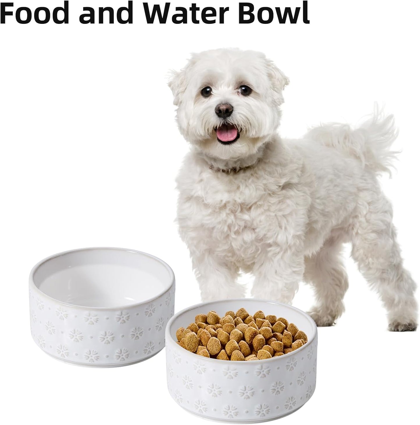 6.1inch Ceramic Dog Bowls, Food and Water Bowl for Small Breed Dogs, Weighted Dog Dishes(Single Bowl, Arctic White)