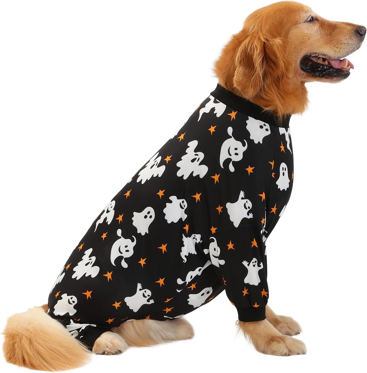 HDE Dog Pajamas One Piece Jumpsuit Lightweight Dog PJs Shirt for M-3XL Dogs Ghostly Stars - 2XL