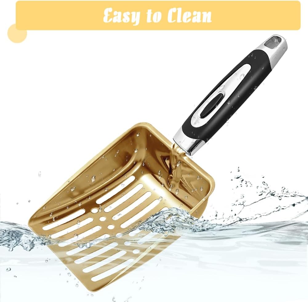 Stainless Steel Cat Litter Scoop - Metal Medium Cat Litter Scoop - Sturdy Mesh Scooper - Easy to Clean - Suitable for Cat Litter Box - Golden
