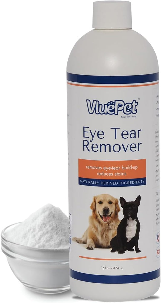 | Eye Tear Remover - Eye Wash Drops & Tear Stain Remover for Cat and Dog - Gentle, Safe & Non-Irritating Formula for All Breeds - Vet Formulated, Prevents Infections - All Natural – 16 floz