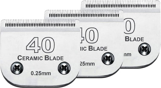 Audoc 3Pcs 40 Blade Dog Grooming Clipper Replacement Blades Compatible with Wahl/Oster Dog Clippers,Detachable Ceramic Blade & Stainless Steel Blade,Size 40 Cut Length 1/100"(0.25mm)