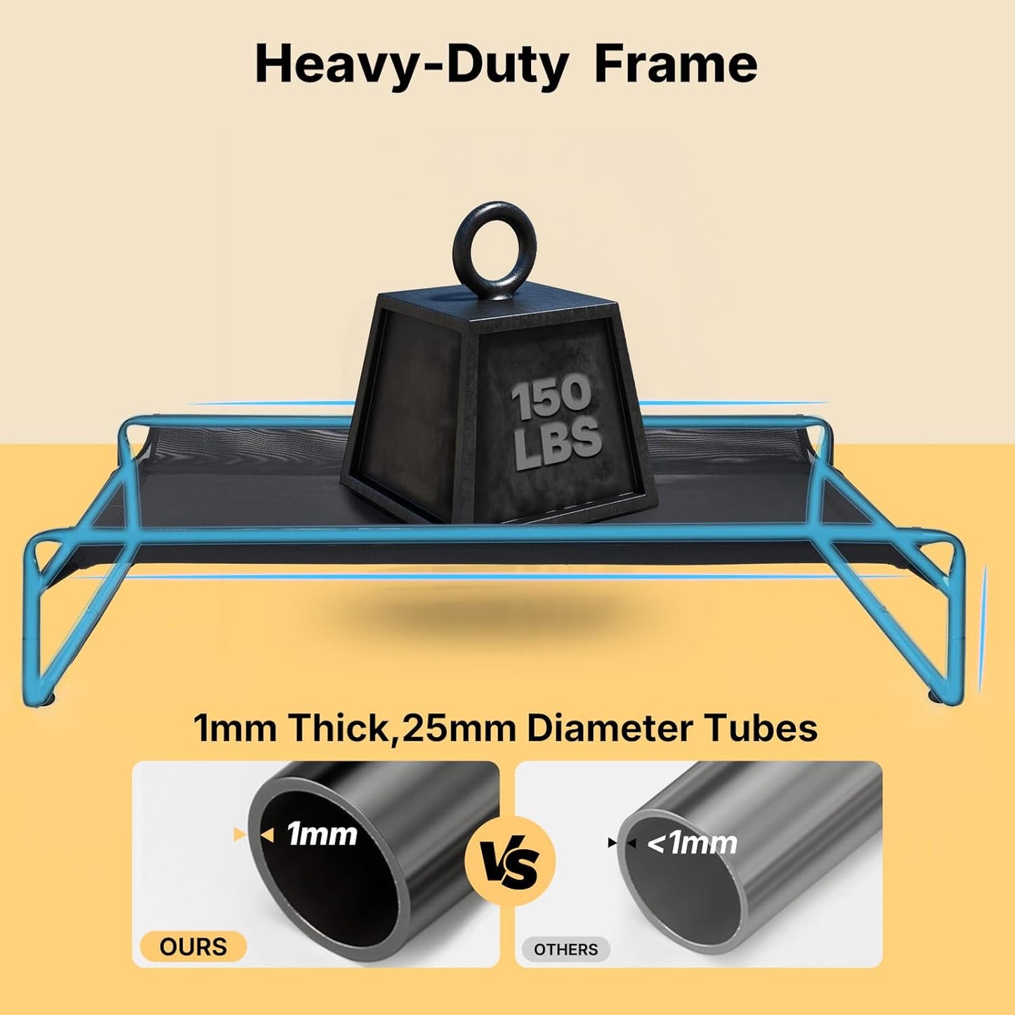 Veehoo Original Outdoor Elevated Dog Bed, Cooling Raised Dog Cot for Medium Dogs, Portable Standing Pet Hammock Platform with Washable Breathable Mesh, No-Slip Feet, Medium, Black Silver, CWC2201