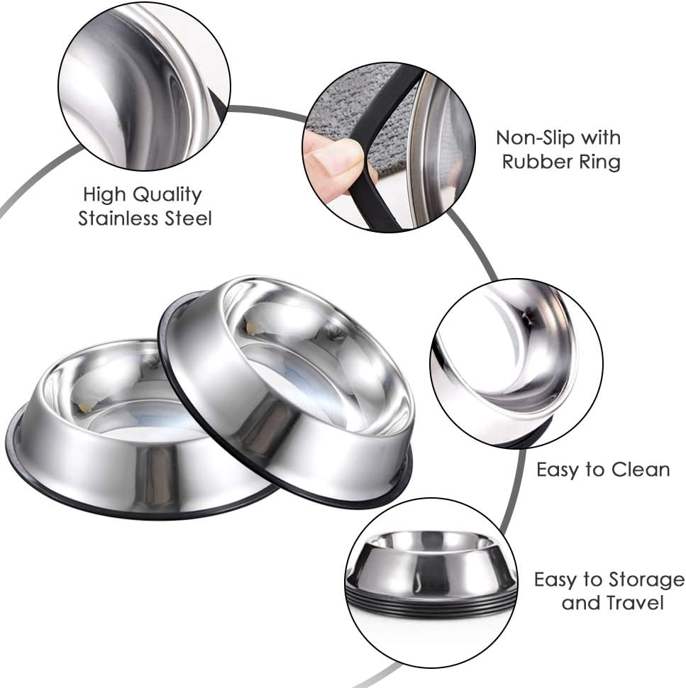 Stainless Steel Dog Bowls, 3.5 Cup/28oz Cat Bowl Water and Food with Rubber Base, Pet Bowls for Large Dogs, 3Pack