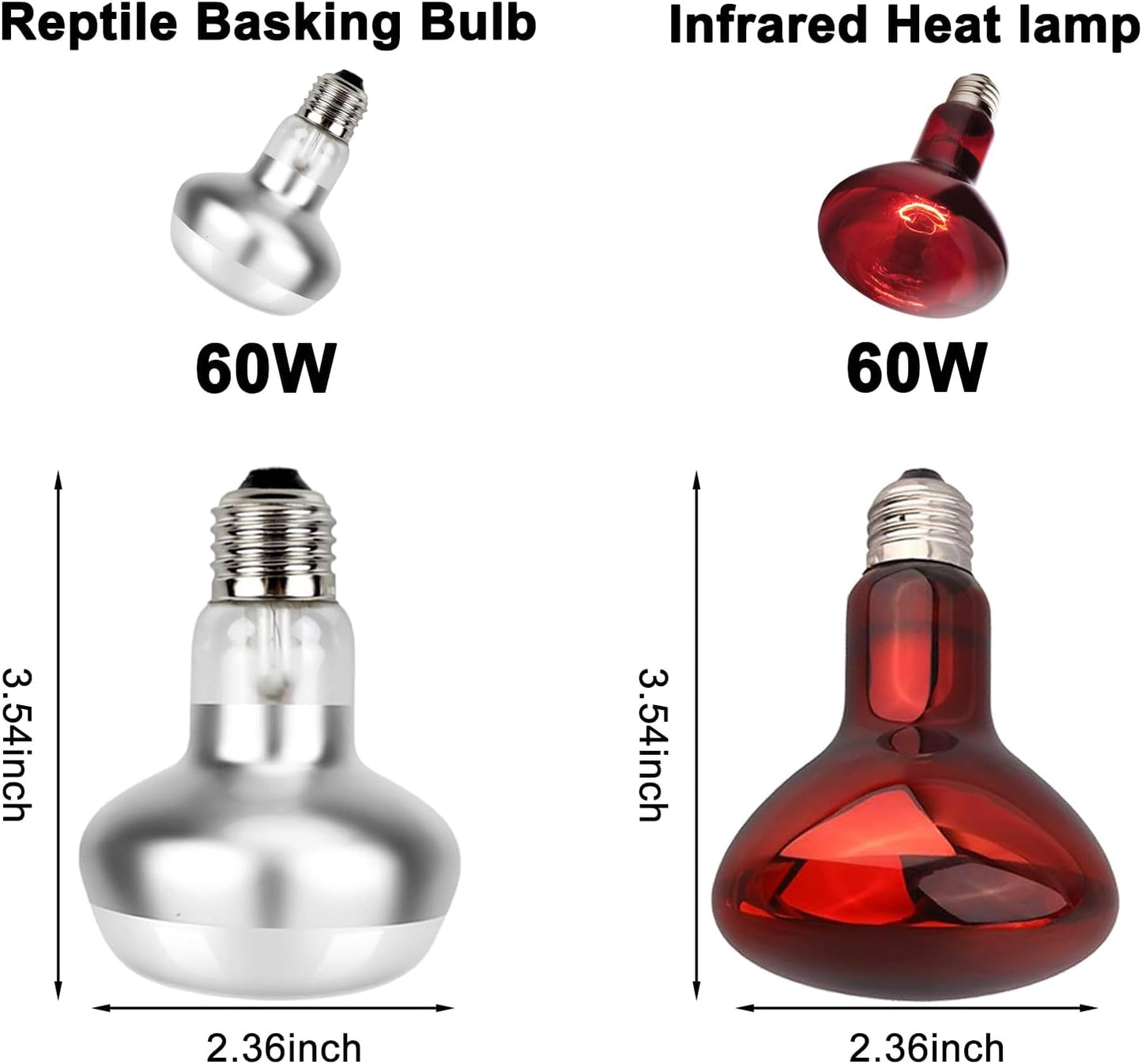 Nano Reptile Heat Lamp Fixture, Dual Reptile Light Fixture with 60W Basking Bulb & Infrared Bulb for Bearded Dragon, Turtles, Snake and Lizard Terrarium