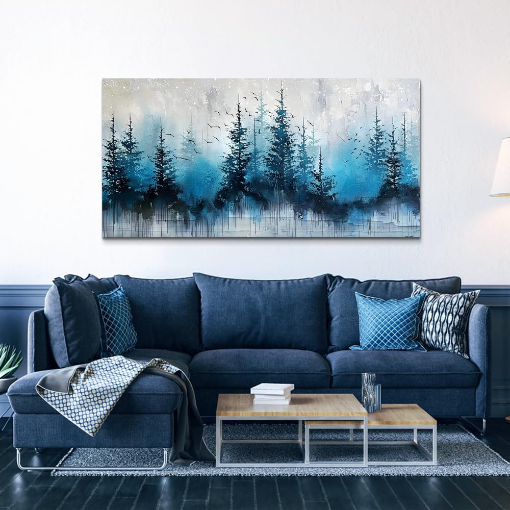 hyidecorart Framed Wall Art For Living Room Wall Decor For Office Misty Forest Trees Pictures Scenery Abstract Wall Painting Artwork Bedroom Decoration Canvas Prints Art Home Room Posters Hang Easy
