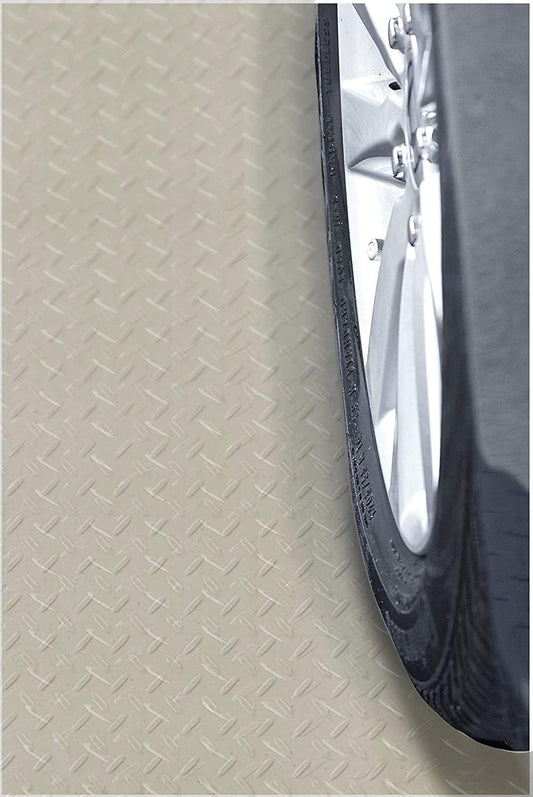 RESILIA Heavy Duty Garage Floor Runner & Protector Mat - Slip Resistant Diamond Plate PVC Mats - Water, Spill, & Stain Resistant, Sandstone (4 feet x 8 feet), Made in The USA