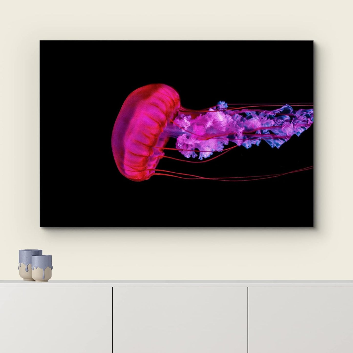 wall26 Canvas Print Wall Art Underwater High Contrast Pink Jellyfish Sea Nature Animals Photography Realism Rustic Scenic Landscape Wilderness Colorful for Living Room, Bedroom, Office - 32"x48"