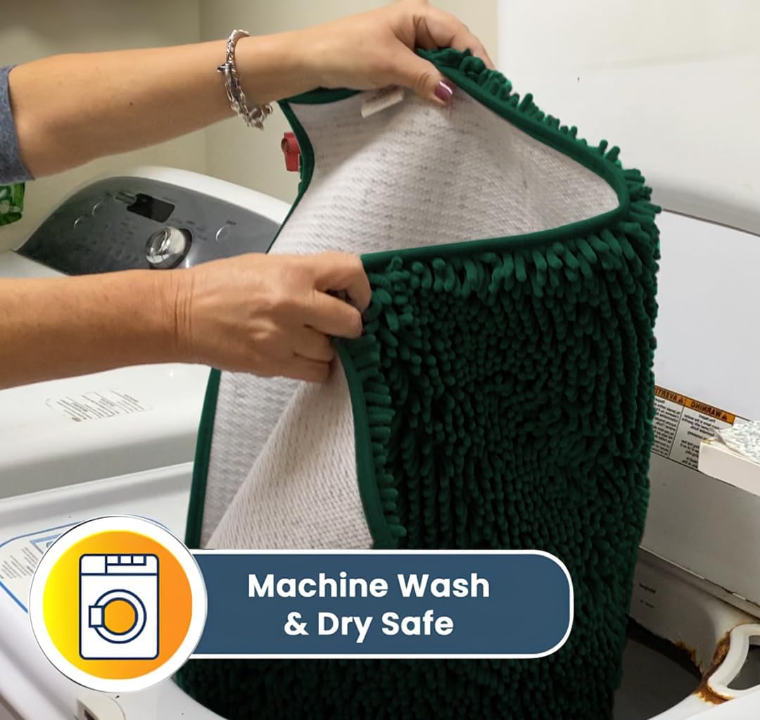 Muddy Mat® AS-SEEN-ON-TV Highly Absorbent Microfiber Door Mat and Pet Rug, Non Slip Thick Washable Area and Bath Mat Soft Chenille for Kitchen Bedroom Indoor and Outdoor - Dark Green 36" x 120"