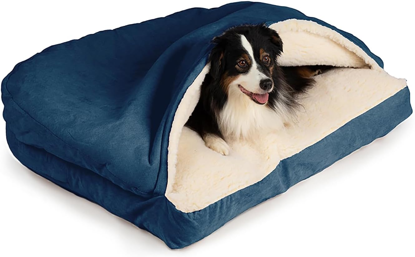 Snoozer Pet Products Luxury Rectangle Cozy Cave Dog Bed with Microsuede, Extra Large, Sapphire