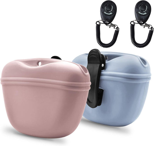AUDWUD Silicone Dog Treat Pouch,With Dog Training Clicker,Clip on Portable Training Container,Convenient Magnetic Buckle Closing and Waist Clip
