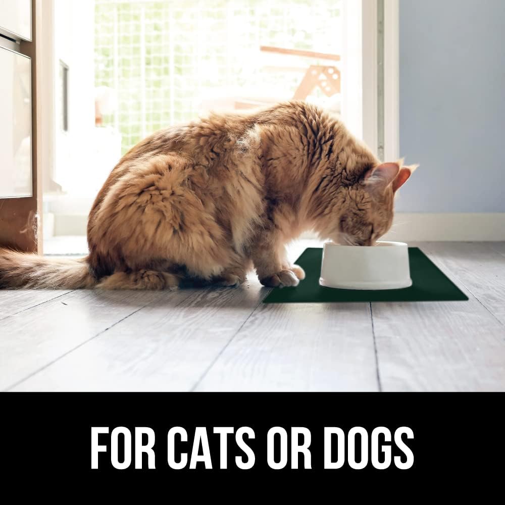 GORILLA GRIP 100% Waterproof Raised Edge BPA Free Silicone Pet Feeding Mat, Dog Cat Food Mats Contain Spills Protects Floors, Placemats for Cats and Dogs Water Bowl, Pets Accessories 18.5x11.5 Green