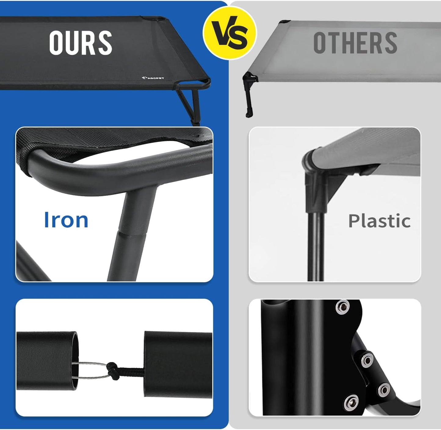 Elevated Dog Beds Extra Large Raised Dog Cots Outdoor Dog Bed Waterproof Pet Cots Stable and Easy Assembly, Teslin Fabric with 1.2mm Thick Iron Frame, Breathable, Ultra-Sturdy，Grey, 54*37*8.7