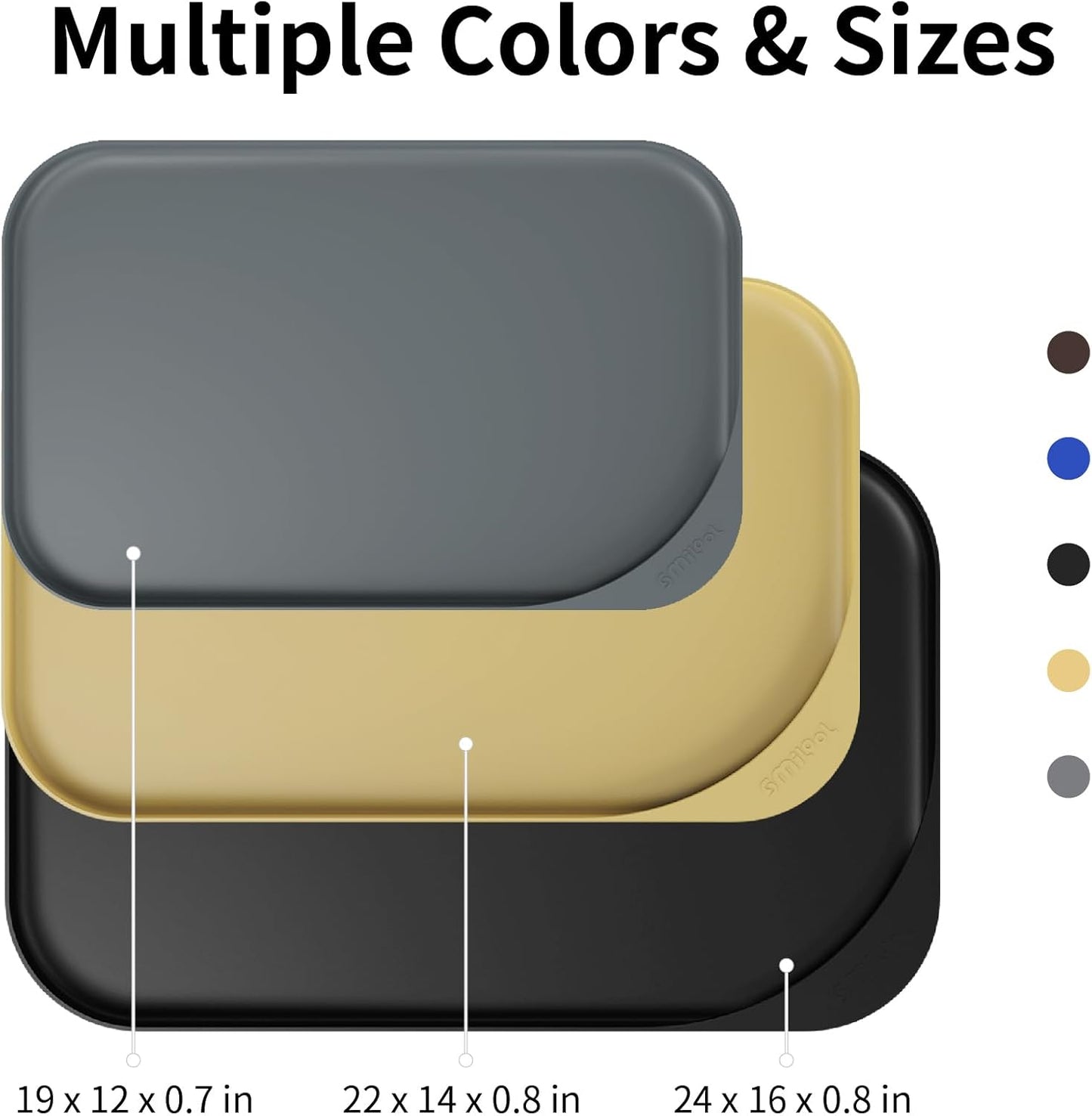 Silicone Pet Feeding Mat with Raised Edge & Residue Collection Pocket for Food and Water, Dog Bowl Mats, Cat Bowls Placemat with High Lip for Floor Waterproof, 19 x 12 x 0.7 Light Gray