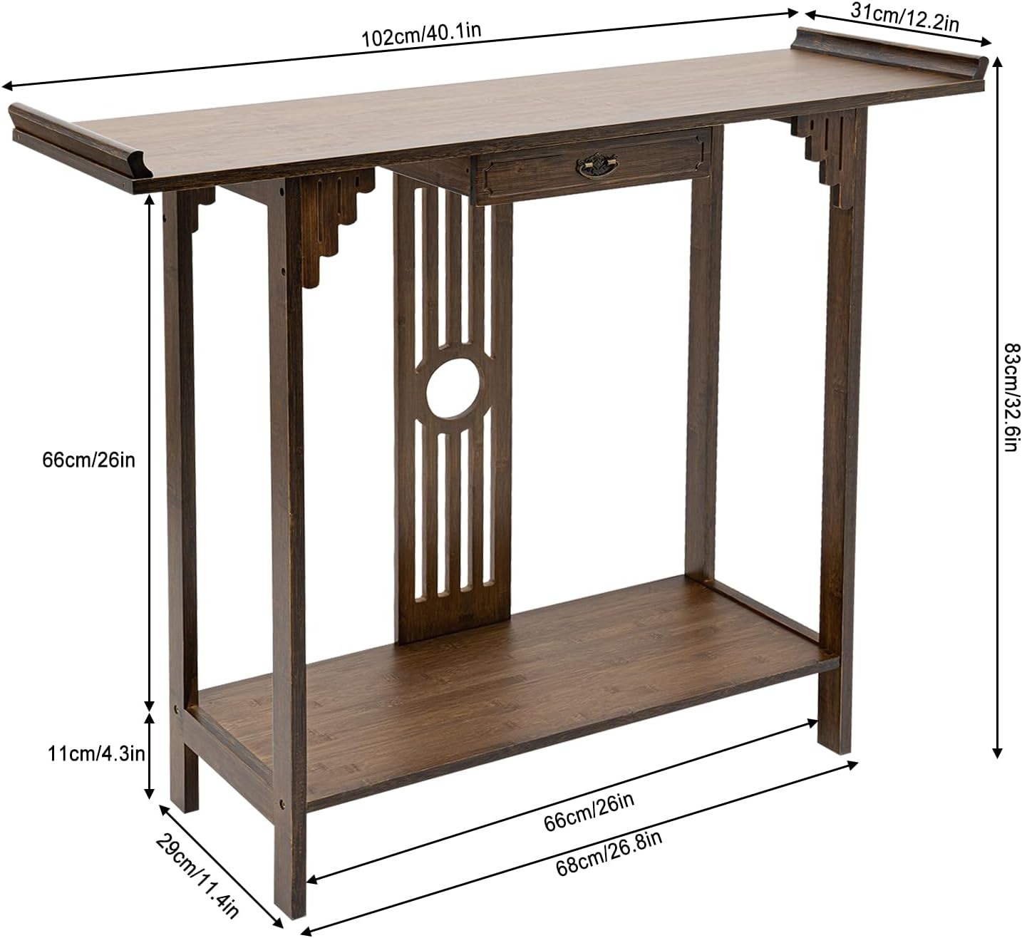 Console Table with Storage Shelves, 2 Tiers L 40.1” Narrow Sofa Table with Drawers, Bamboo Entryway Table for Small Spaces, Living Room Hallway Foyer Corridor Wood Entry Table